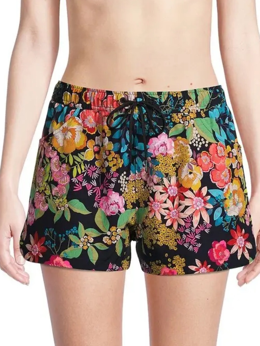 NWOT Johnny Was Millo Black Floral Athletic Shorts with Multicolor Flowers XL